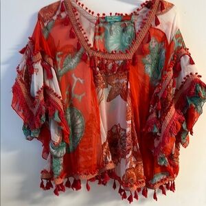 Bohemian Red and Green Women's Top Amber Santoria by Giacomo Cinque